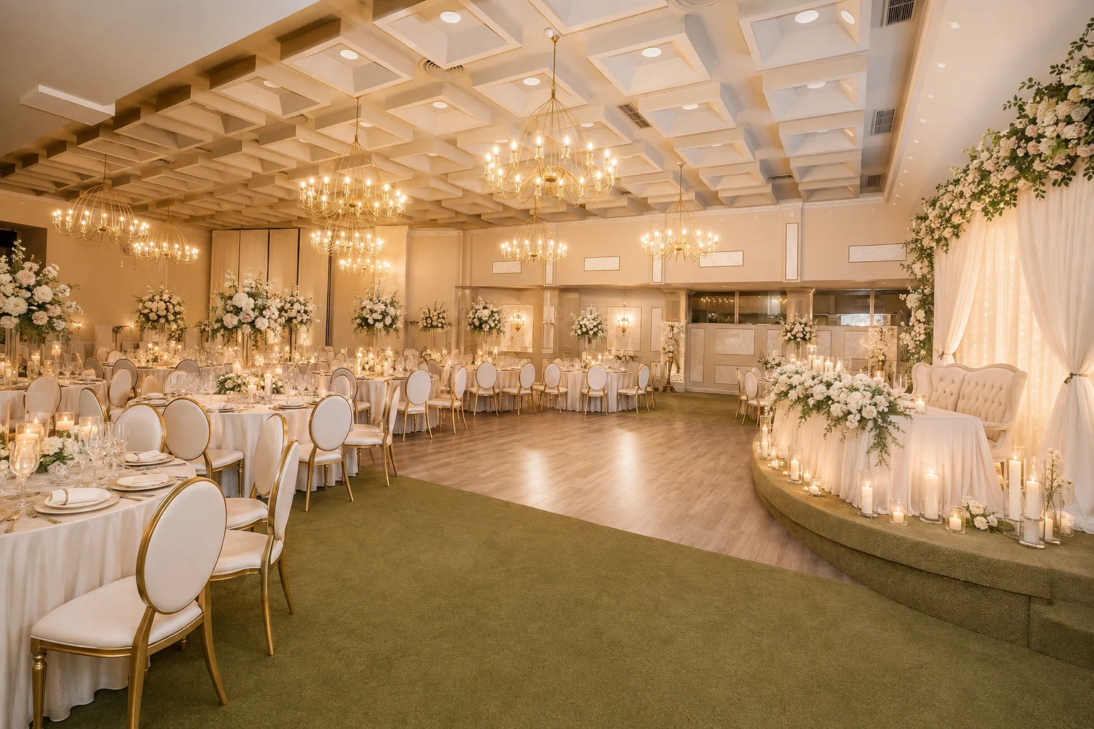 Nuntă în Sala Eminescu, cu decor floral și lumânări